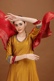 Mustard Embroidered Anarkali Ethnic Set