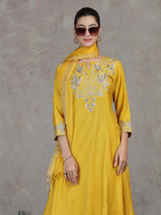 Mustard Floral Embroidered A-Line Ethnic Set