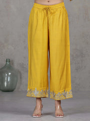 Mustard Floral Embroidered A-Line Ethnic Set