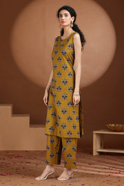 Mustard Floral Printed Cotton A Line Co-ord Set