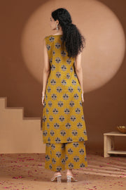 Mustard Floral Printed Cotton A Line Co-ord Set