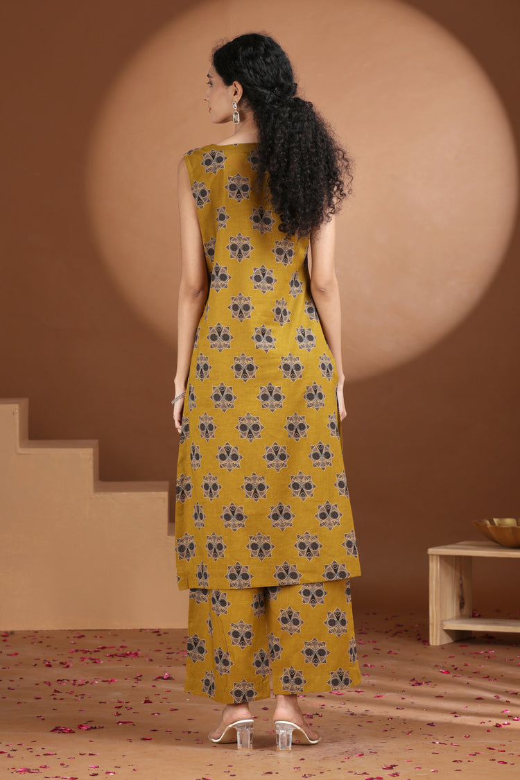 Mustard Floral Printed Cotton A Line Co-ord Set