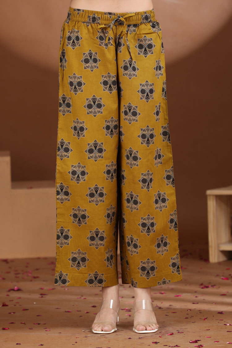 Mustard Floral Printed Cotton A Line Co-ord Set