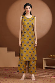 Mustard Floral Printed Cotton A Line Co-ord Set