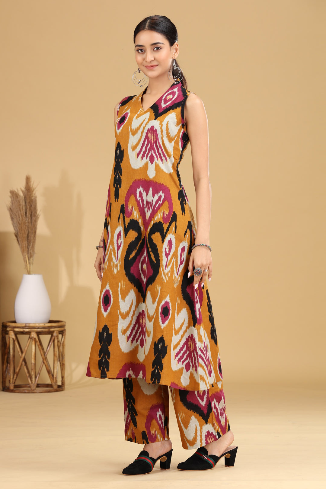 Mustard Ikat Design A-Line Co-ord Set