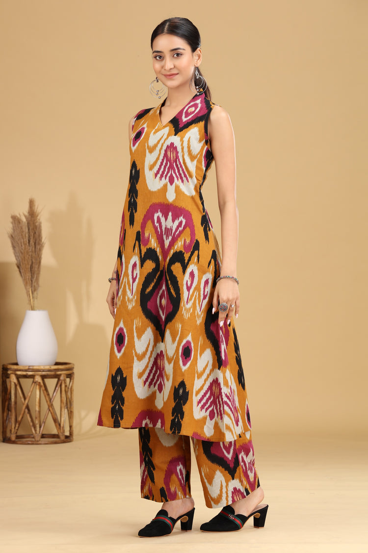 Mustard Ikat Design A-Line Co-ord Set