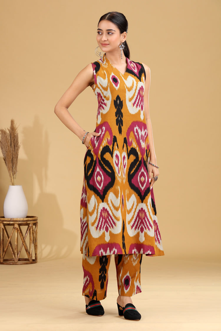 Mustard Ikat Design A-Line Co-ord Set
