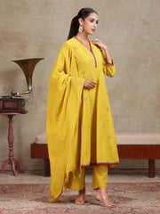 Mustard Solid Anarkali Ethnic Set