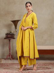 Mustard Solid Anarkali Ethnic Set