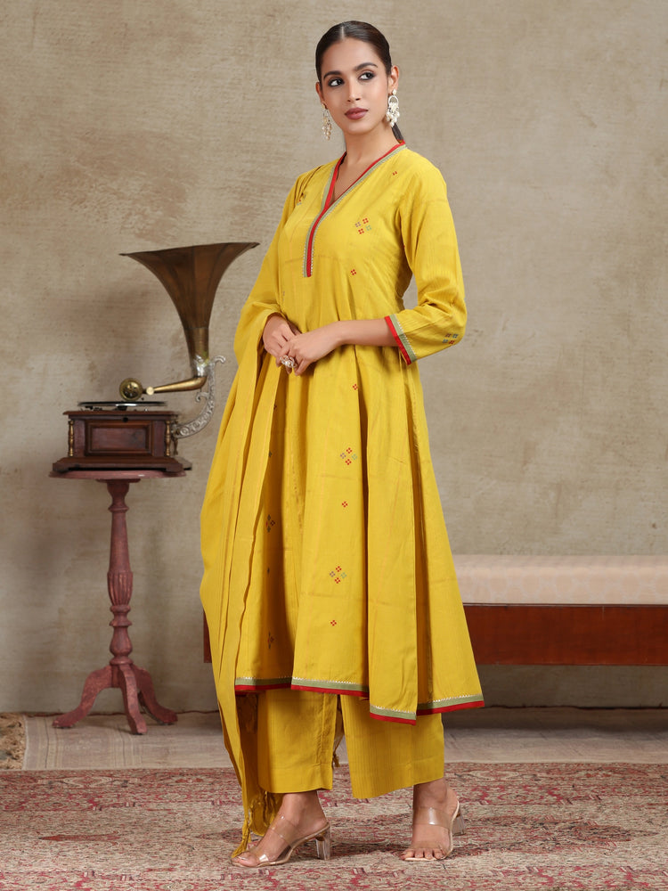 Mustard Solid Anarkali Ethnic Set