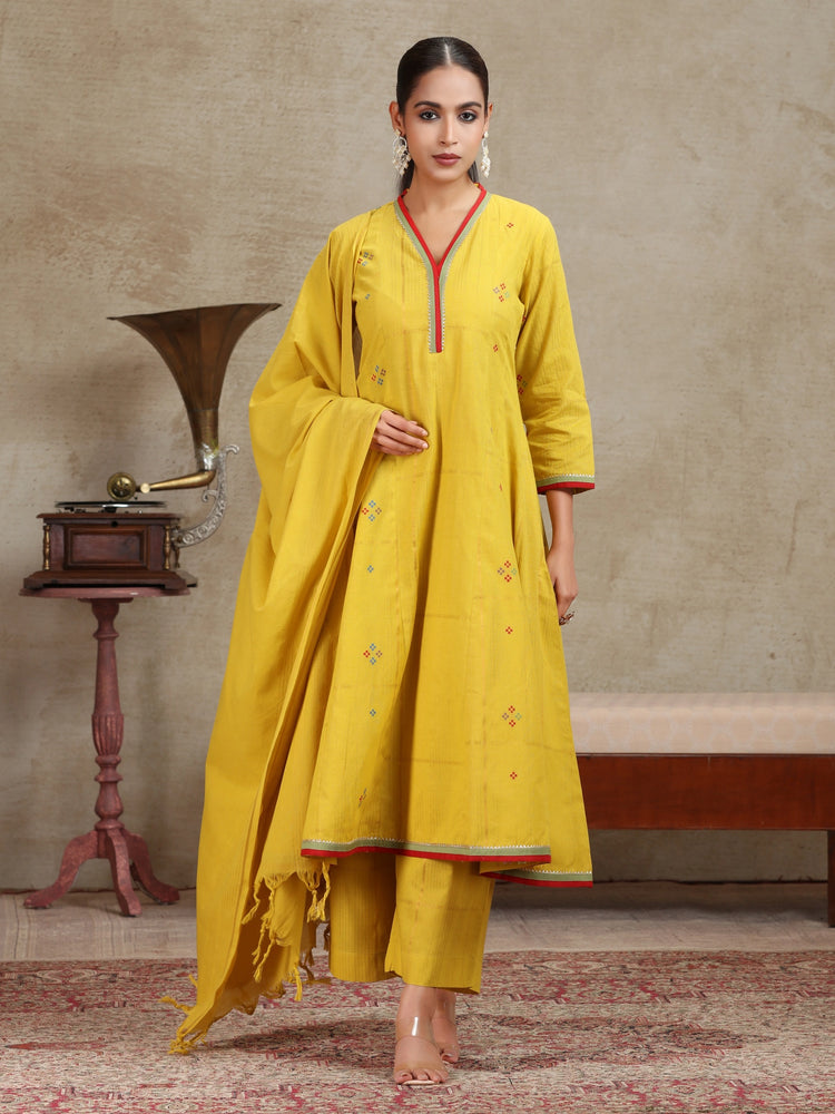 Mustard Solid Anarkali Ethnic Set