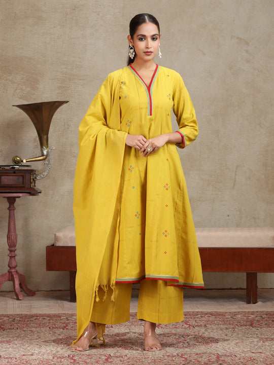 Mustard Solid Anarkali Ethnic Set
