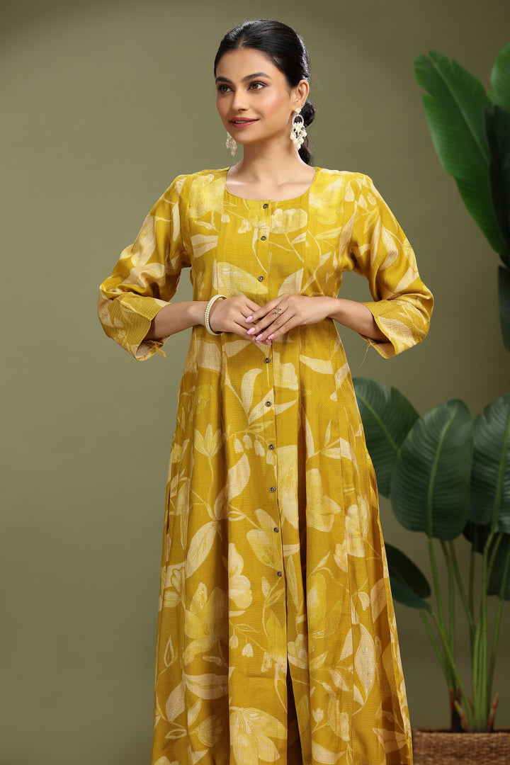 Mustard Vatican Printed Straight Kurta Pant Co ord Set