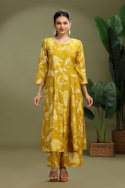 Mustard Vatican Printed Straight Kurta Pant Co ord Set
