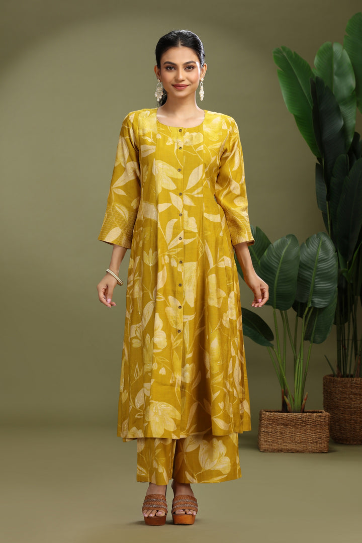Mustard Vatican Printed Straight Kurta Pant Co ord Set