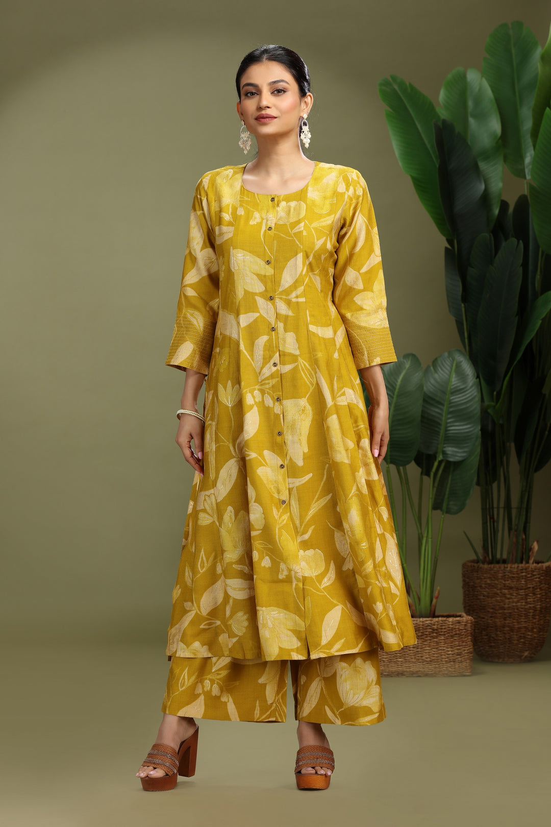 Mustard Vatican Printed Straight Kurta Pant Co ord Set