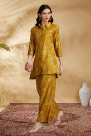 Mustard Viscose Printed Straight Kurta Pant Co ord Set