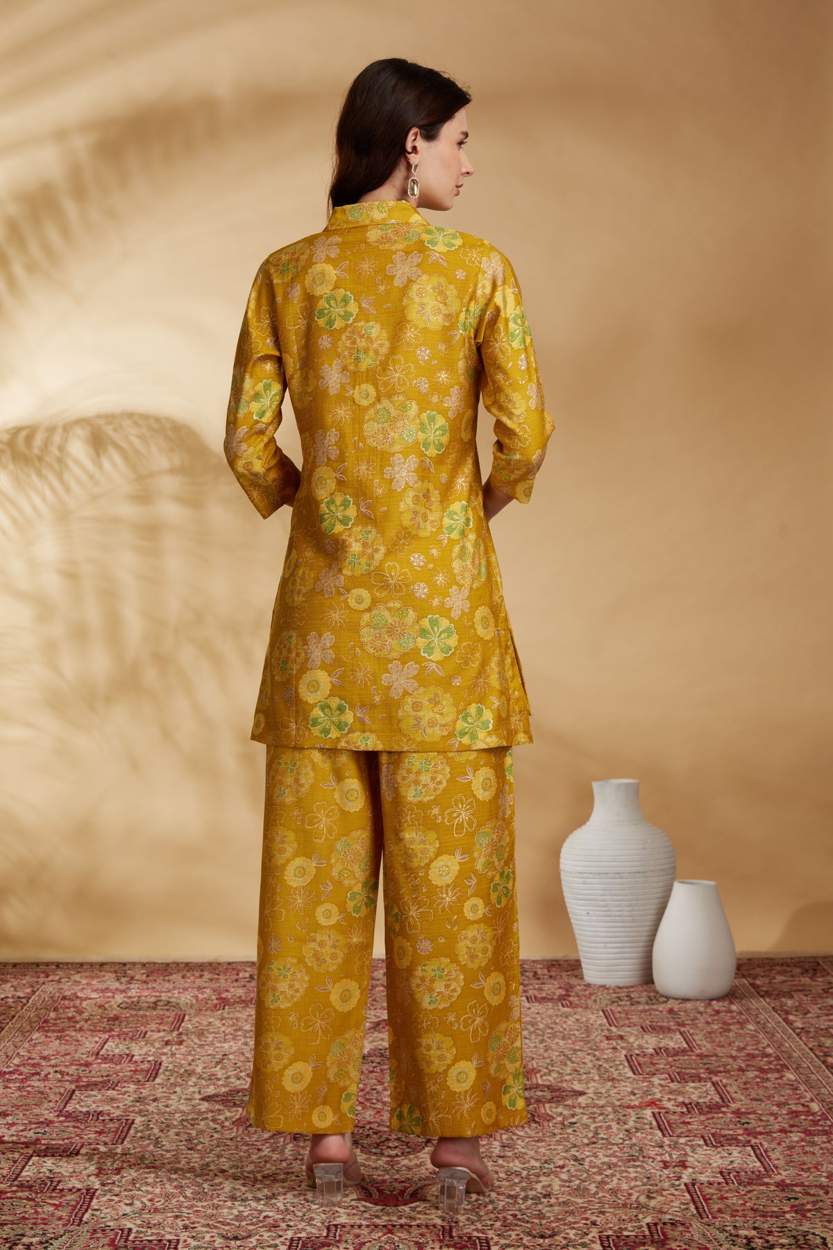 Mustard Viscose Printed Straight Kurta Pant Co ord Set