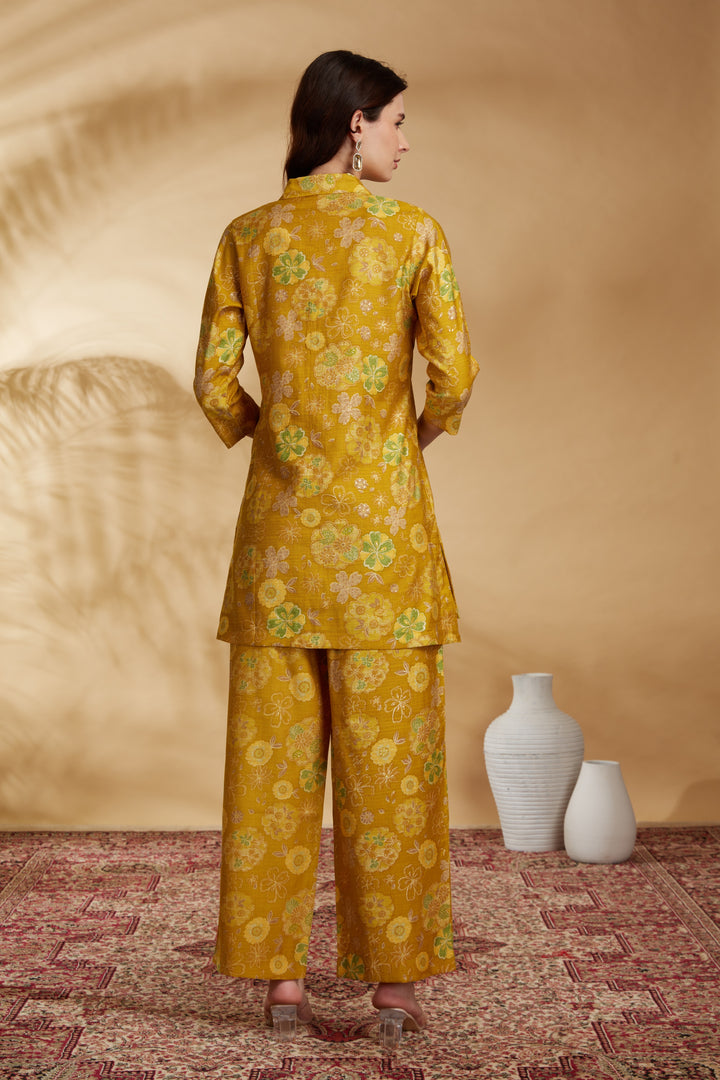 Mustard Viscose Printed Straight Kurta Pant Co ord Set