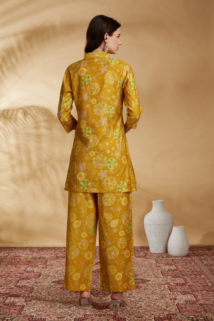Mustard Viscose Printed Straight Kurta Pant Co ord Set