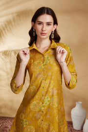 Mustard Viscose Printed Straight Kurta Pant Co ord Set