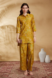 Mustard Viscose Printed Straight Kurta Pant Co ord Set