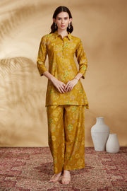 Mustard Viscose Printed Straight Kurta Pant Co ord Set