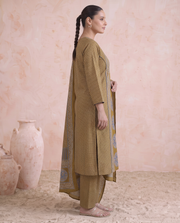 Mustard Cotton Printed Kurta Pant & Dupatta Ethnic Set