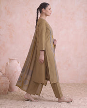 Mustard Cotton Printed Kurta Pant & Dupatta Ethnic Set