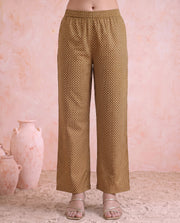 Mustard Cotton Printed Kurta Pant & Dupatta Ethnic Set