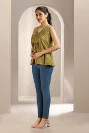 Mustard Jaipuri Cotton Printed Short kurta