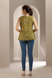 Mustard Jaipuri Cotton Printed Short kurta