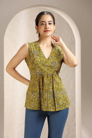 Mustard Jaipuri Cotton Printed Short kurta
