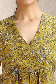 Mustard Jaipuri Cotton Printed Short kurta