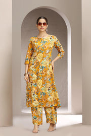 Mustard Rayon Printed Straight Kurta and Pant Set