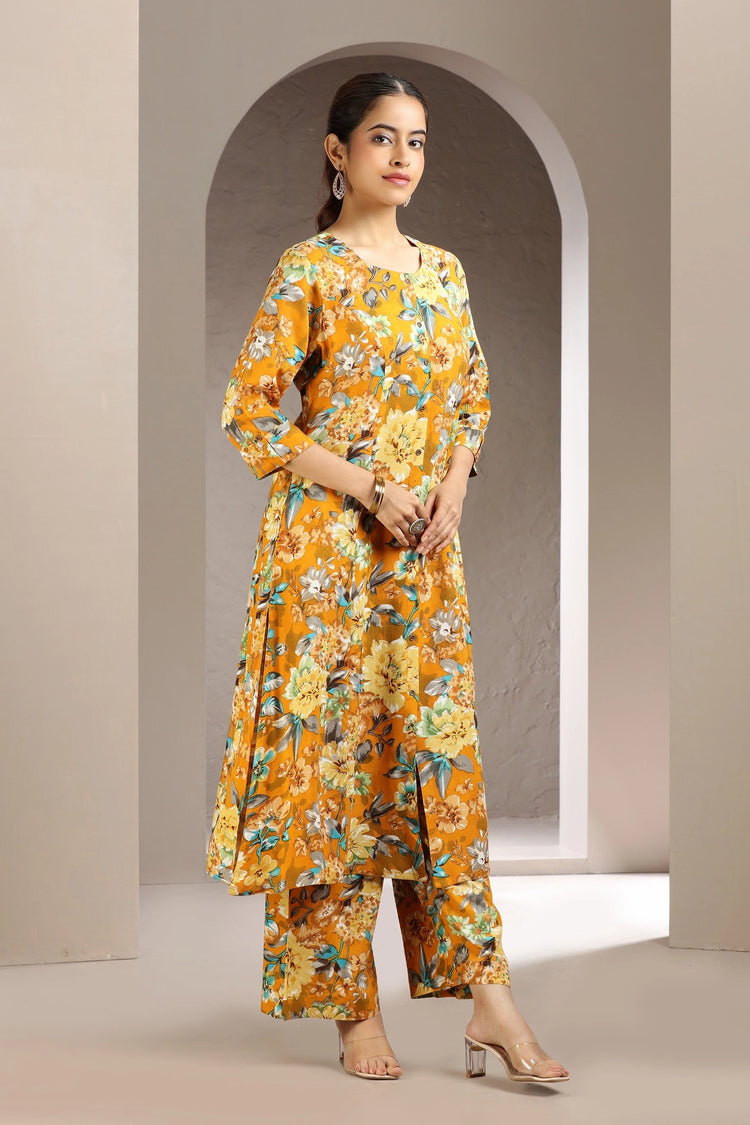 Mustard Rayon Printed Straight Kurta and Pant Set