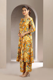 Mustard Rayon Printed Straight Kurta and Pant Set