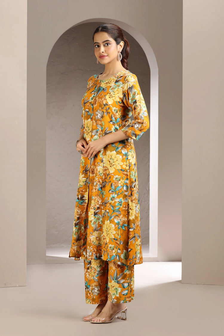 Mustard Rayon Printed Straight Kurta and Pant Set