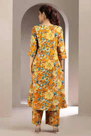 Mustard Rayon Printed Straight Kurta and Pant Set