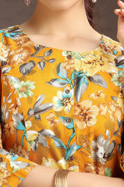 Mustard Rayon Printed Straight Kurta and Pant Set
