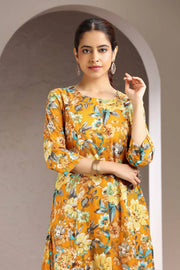 Mustard Rayon Printed Straight Kurta and Pant Set