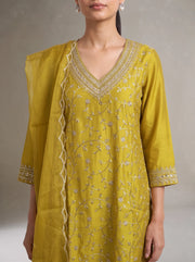 Mustard A-line kurta pant dupatta ethnic set back view