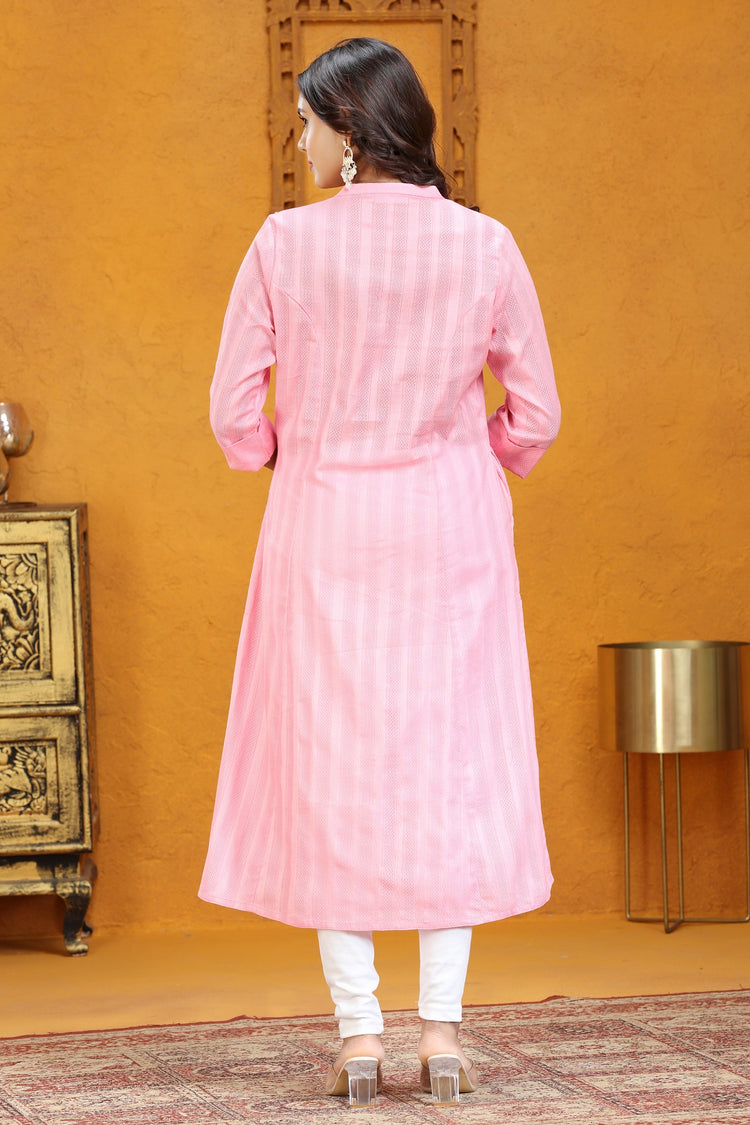 Baby Pink Cotton A Line Solid Kurta