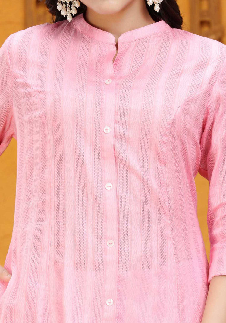 Baby Pink Cotton A Line Solid Kurta