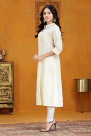 Cream Cotton A Line Solid Kurta