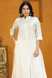 Cream Cotton A Line Solid Kurta