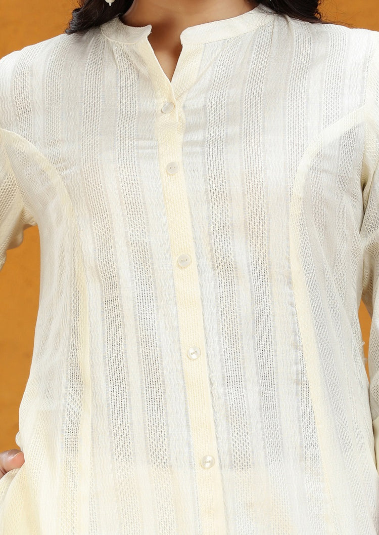 Cream Cotton A Line Solid Kurta