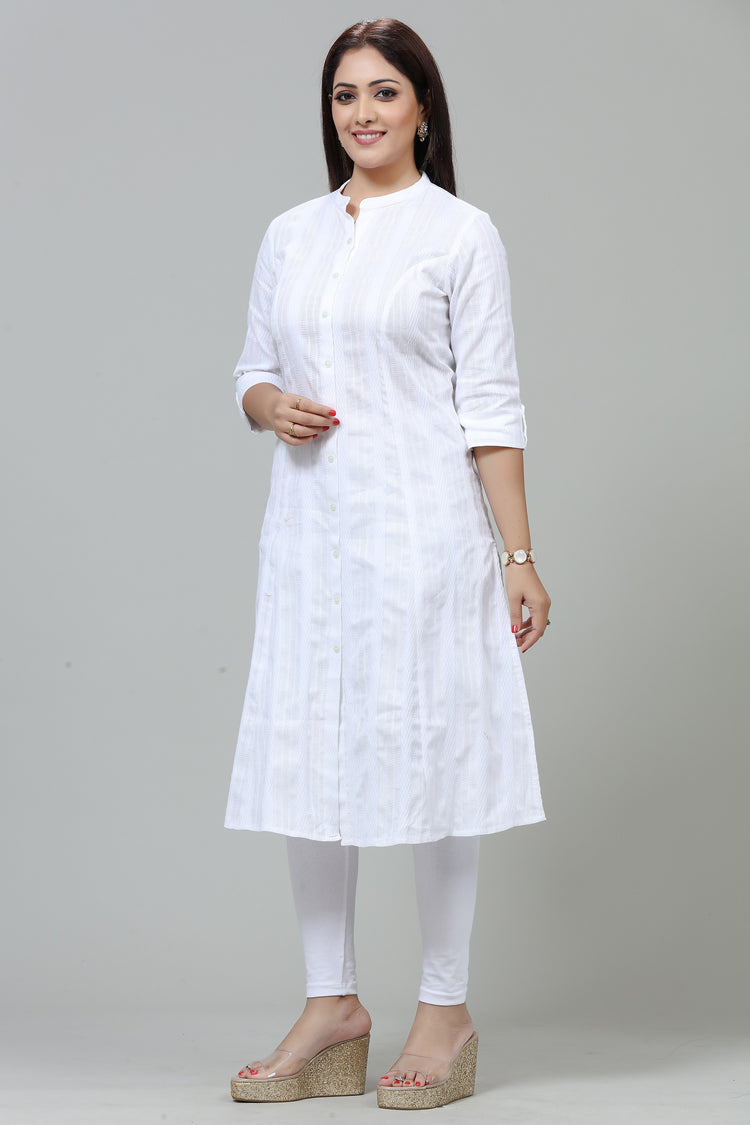 White Cotton A Line Kurta