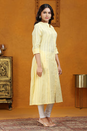 Yellow Cotton A Line Solid Kurta
