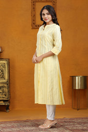 Yellow Cotton A Line Solid Kurta